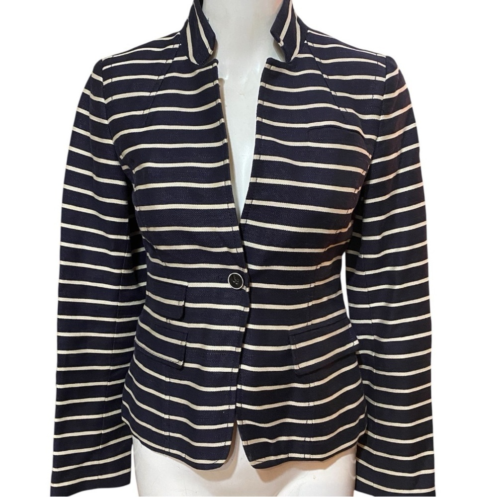 Banana Republic Dark Navy, White Striped Blazer Italian Fabric Linen Cotton Sz0